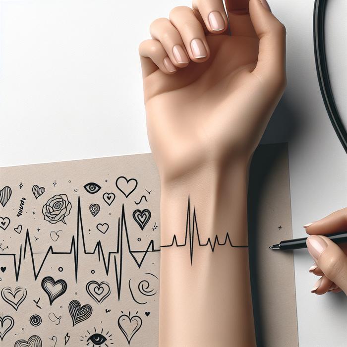 Minimalist heartbeat line tattoo on wrist celebrating life