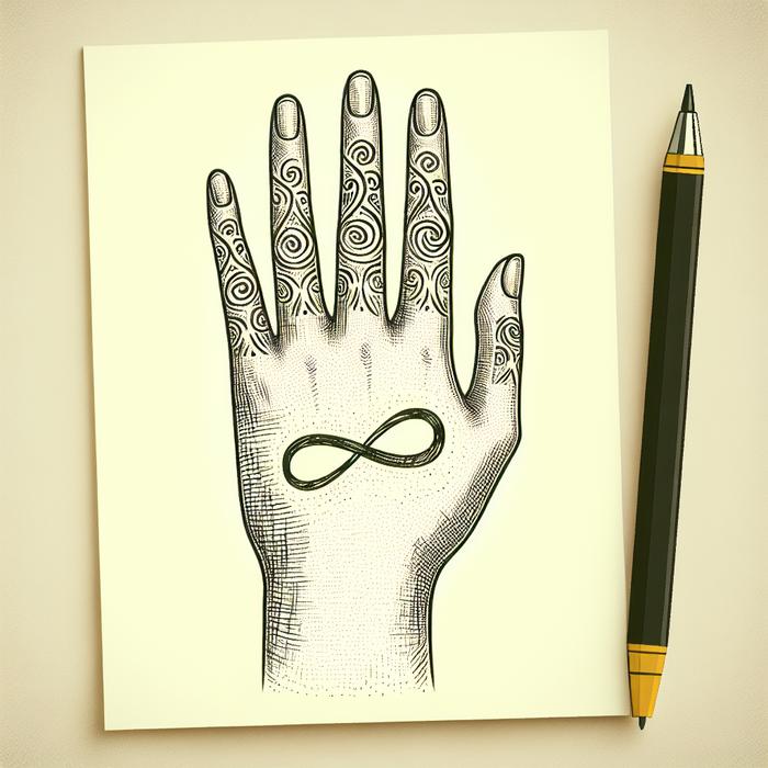 Small infinity symbol tattoo on finger representing endless possibilities