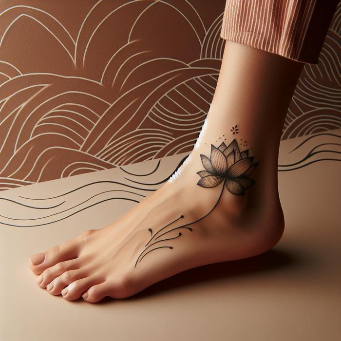 Simple lotus flower tattoo on an ankle representing resilience and growth