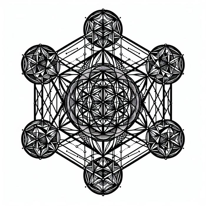 Sacred geometry tattoo with interconnected shapes for healing