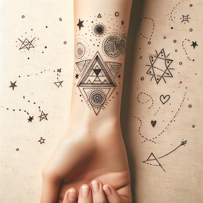 Minimalist triangle tattoo on forearm symbolizing balance and strength